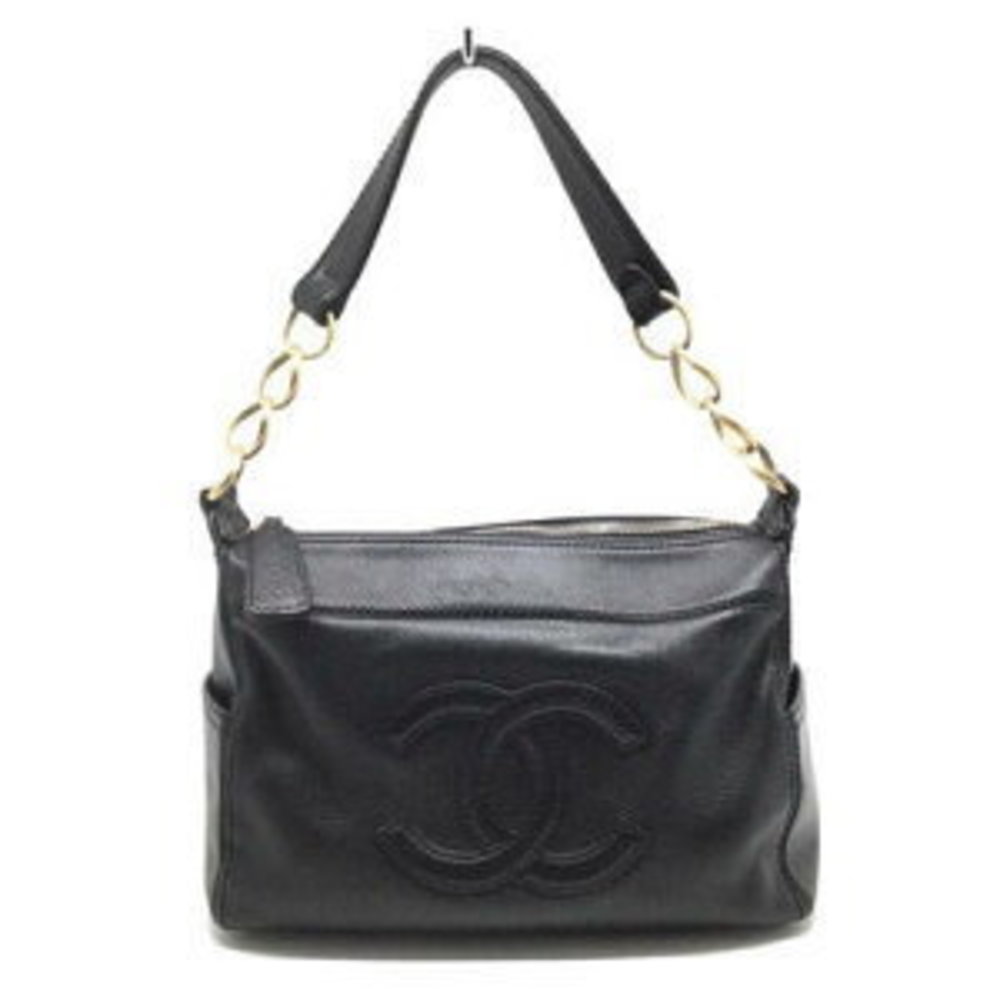 CHANEL One Shoulder Bag Caviar Skin Leather Black x